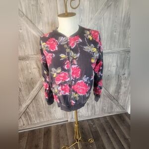 Aerie Floral Bomber Jacket - Gray and Pink